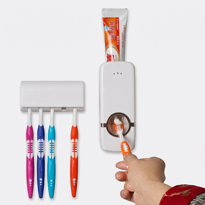 Wall Mounted Toothpaste Dispenser With Toothbrush Holder