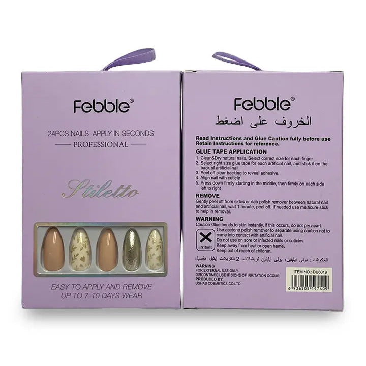 Febble - Nude Floral Gold Mix Press-On Nails