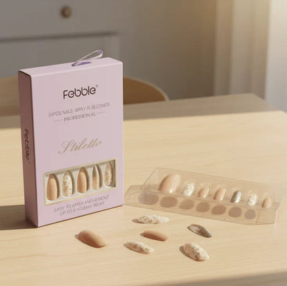 Febble - Nude Floral Gold Mix Press-On Nails