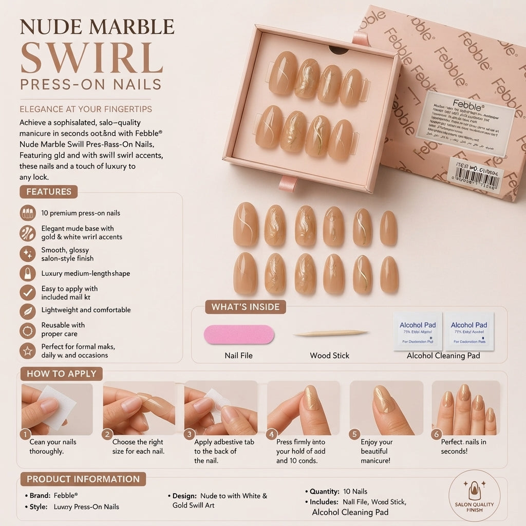 Febble - Nude Marble Swirl Press-On Nails