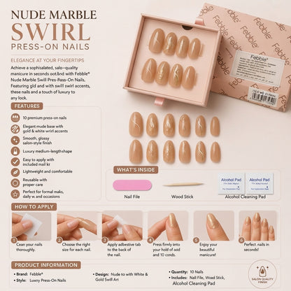 Febble - Nude Marble Swirl Press-On Nails