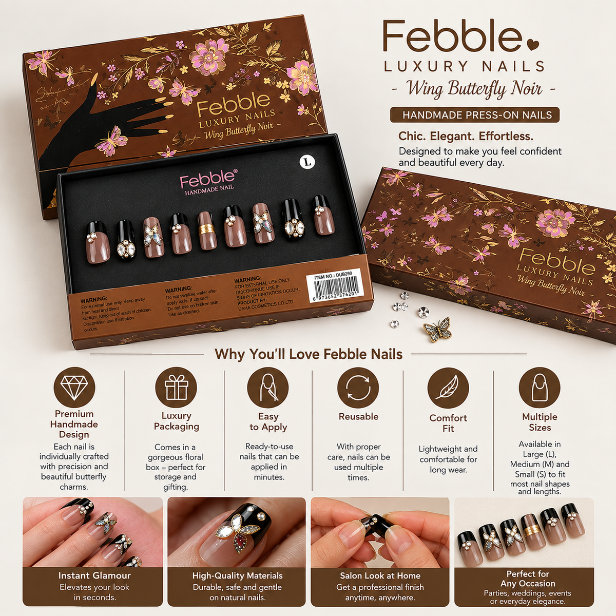 Febble - Wing Butterfly Noir Nails