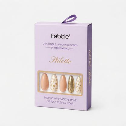Febble - Nude Floral Gold Mix Press-On Nails