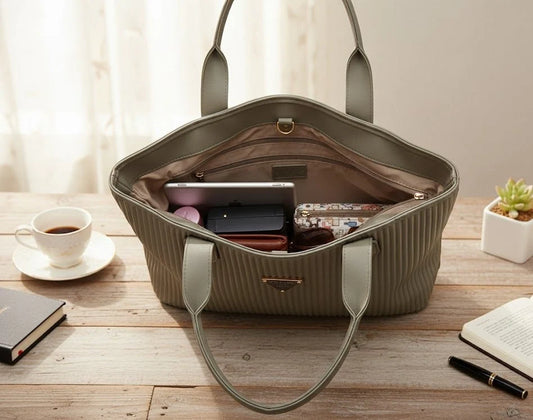 Ribbed Texture Women's Tote Shoulder Handbag