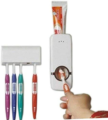 Wall Mounted Toothpaste Dispenser With Toothbrush Holder