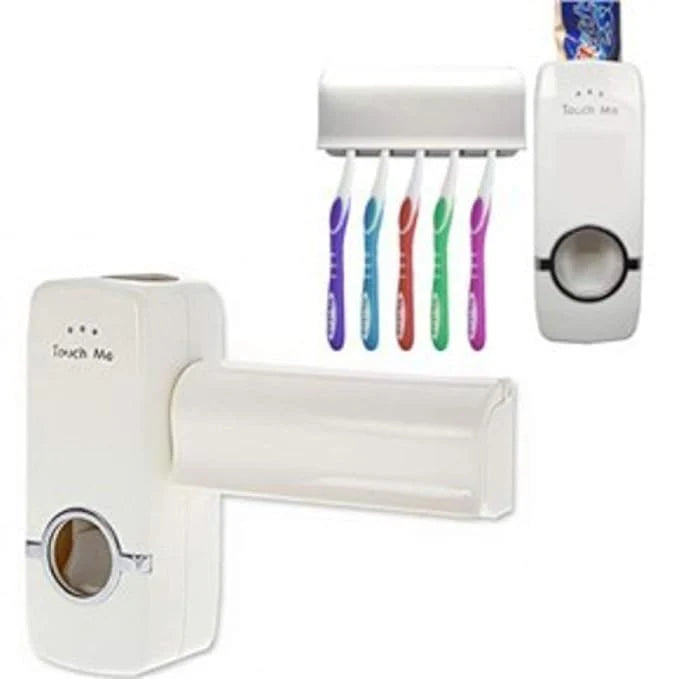 Wall Mounted Toothpaste Dispenser With Toothbrush Holder