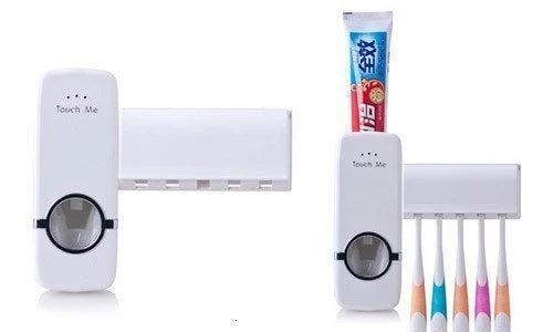 Wall Mounted Toothpaste Dispenser With Toothbrush Holder