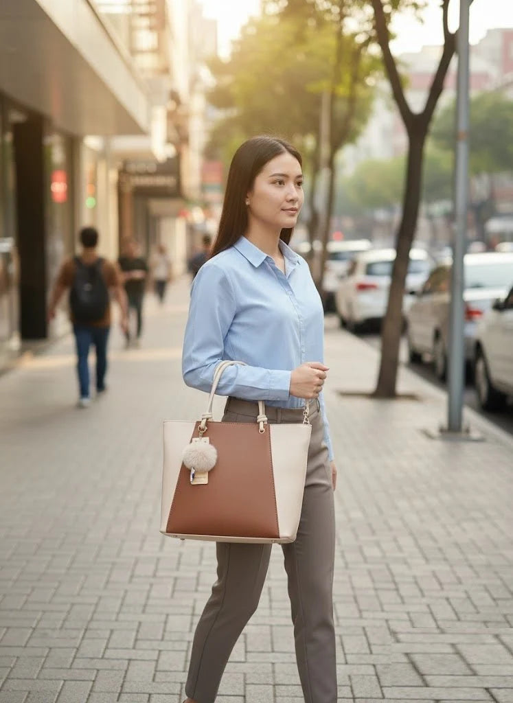 Two-Tone Women's Tote Shoulder Handbag